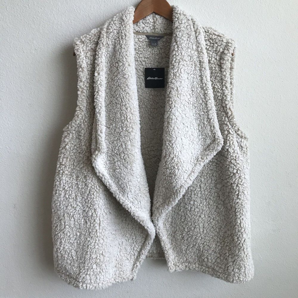 NEW Eddie Bauer Womens Fireside Plush Vest Size XL Color Cloud Ivory Cozy Soft